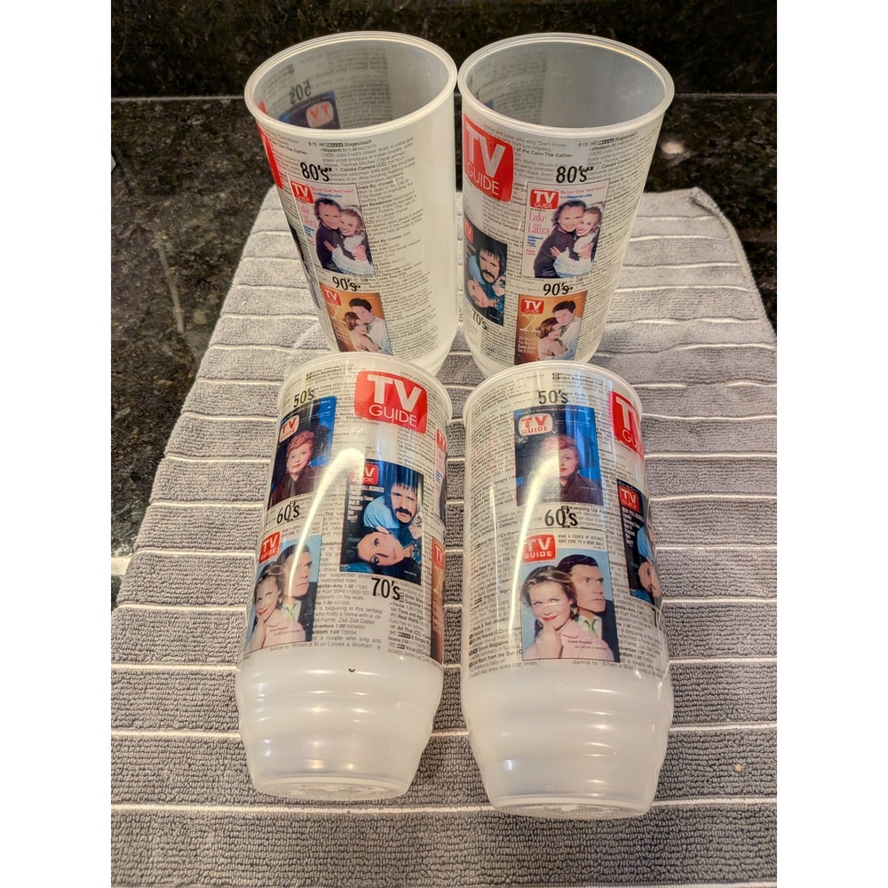 Vintage TV Guide Plastic Tumblers Set of Four Retro Collectible Cups